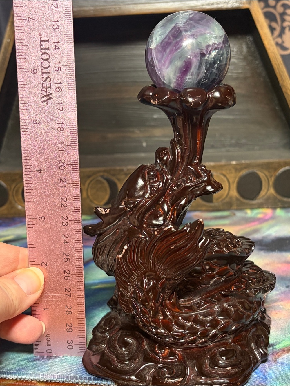 Wooden dragon crystal sphere holder - Picture 3 of 7